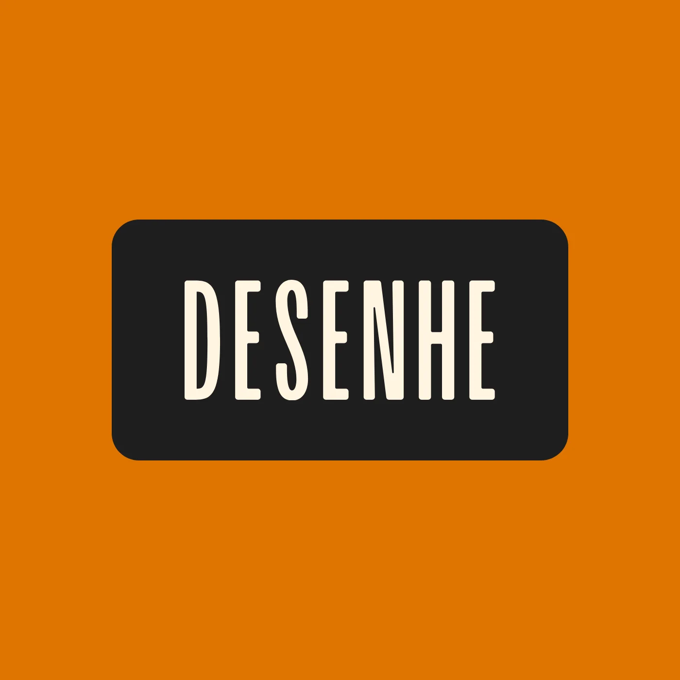 Box logo: the name DESENHE knocked out in cream inside a charcoal band with rounded corners, on orange