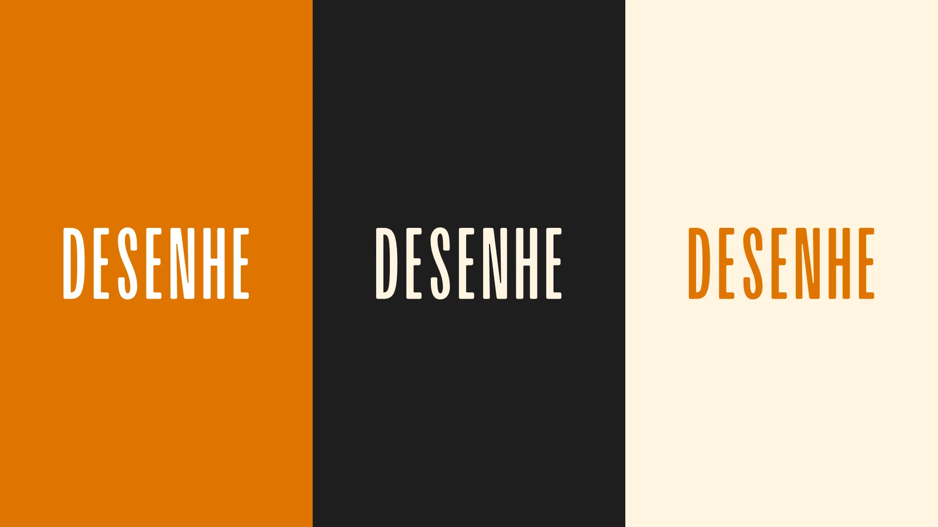 Three versions of the logo: white on orange, cream on charcoal and orange on cream