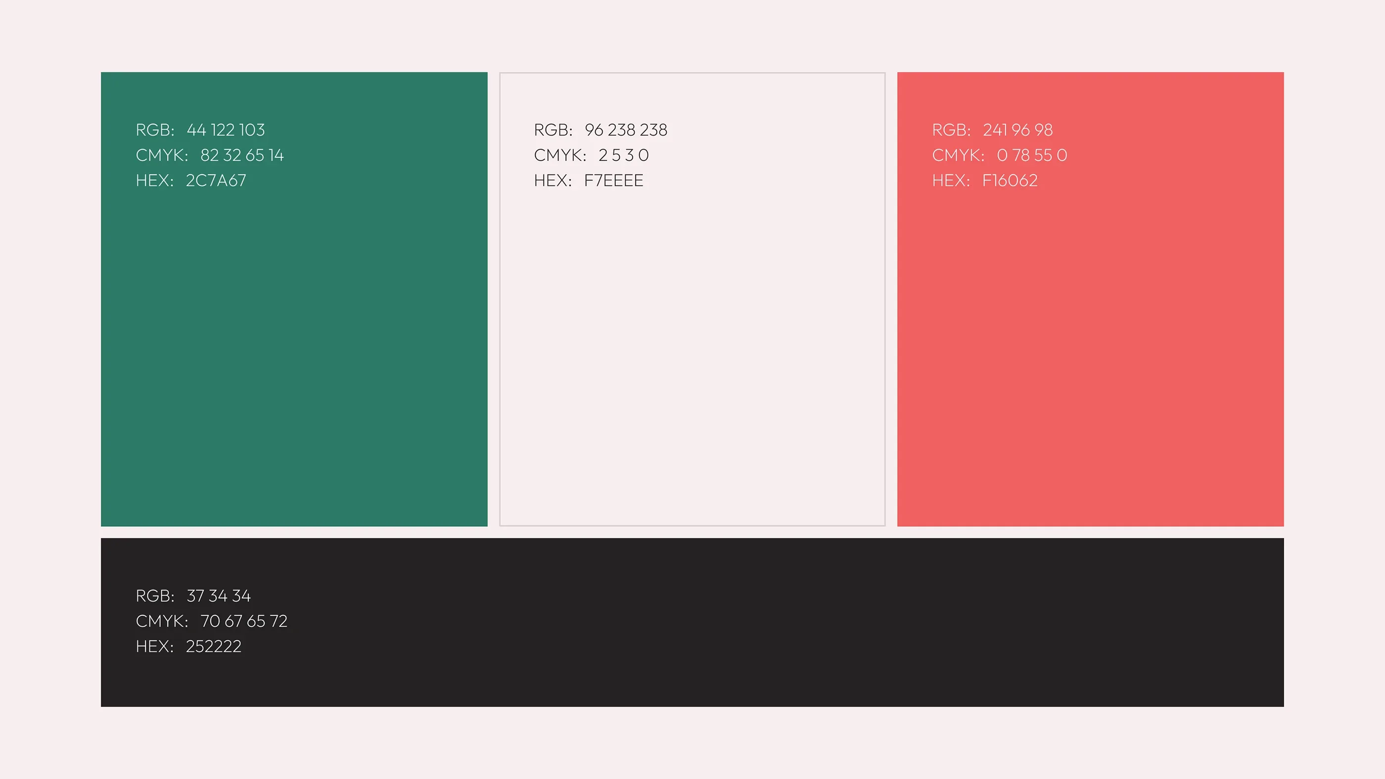 Ed' Italia Pizzeria color palette: green, white, red and charcoal, with RGB, CMYK and HEX values