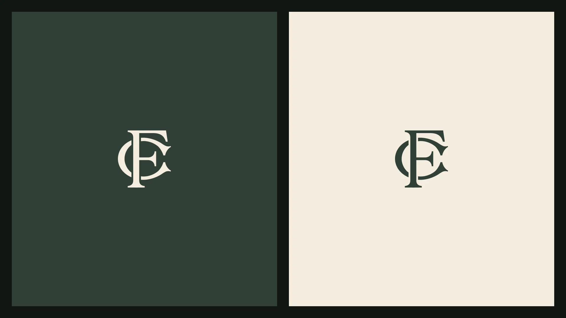 FC monogram in sand on green and in green on sand