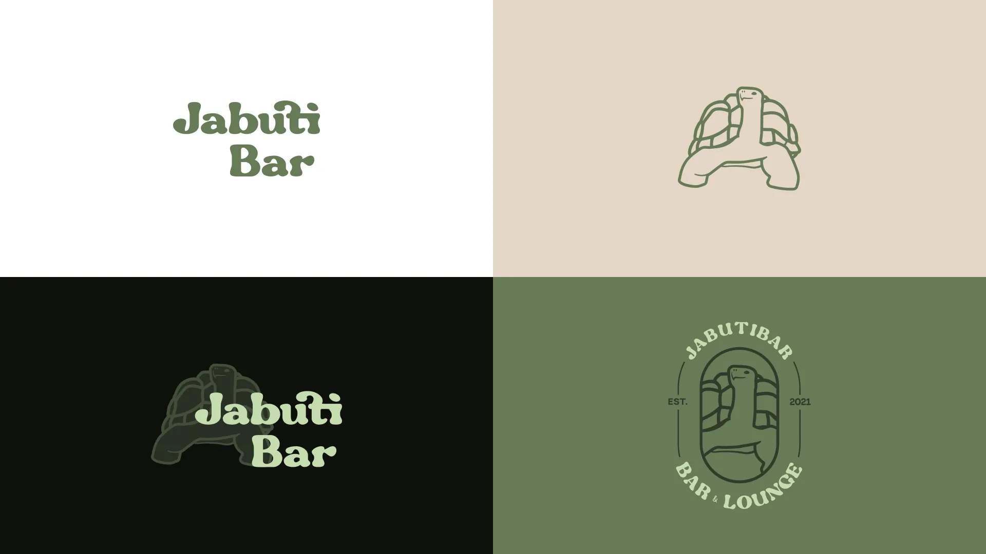 Versions of the JabutiBar logo and the Bar Lounge seal in green, cream and black