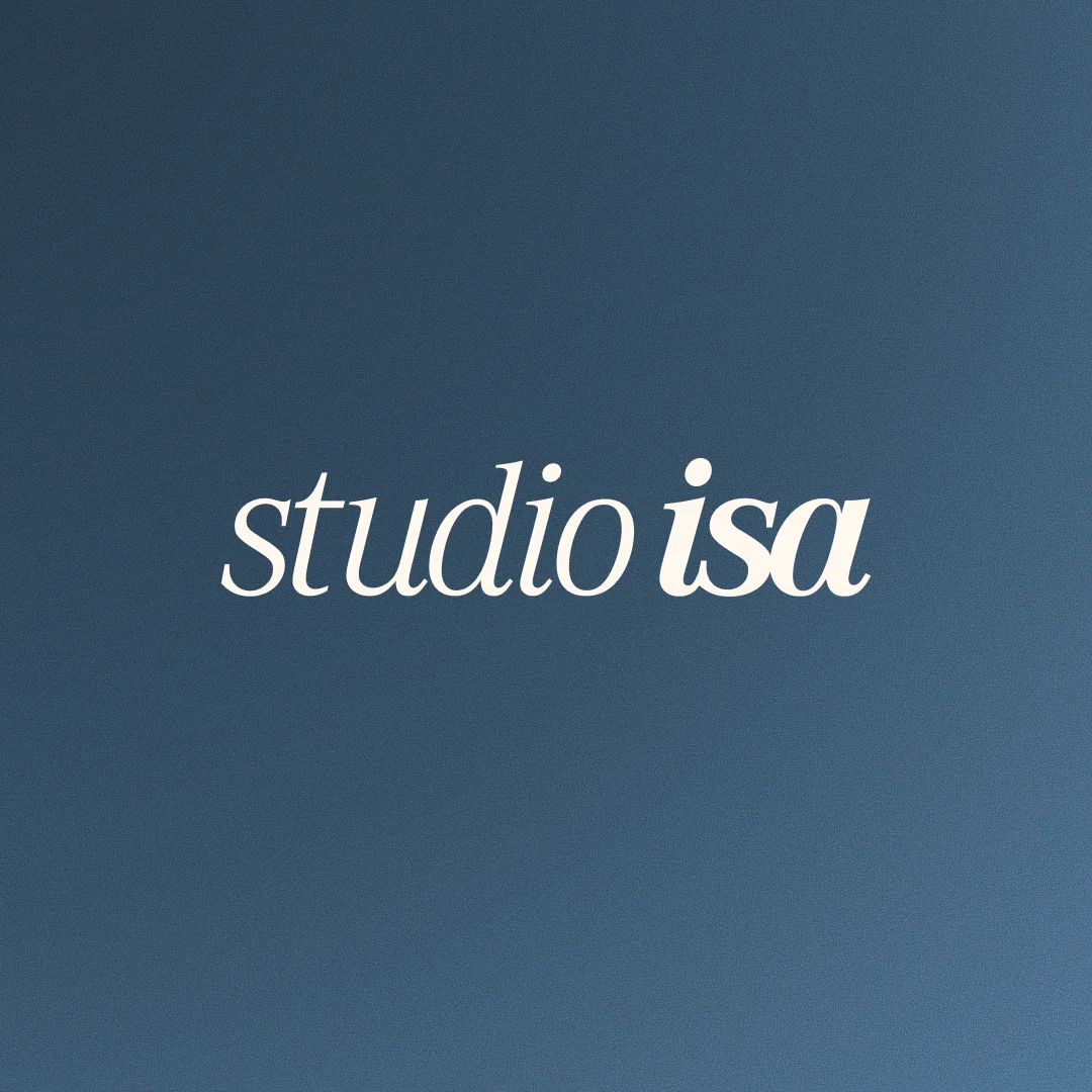 Studio isa logotype in beige on a blue gradient
