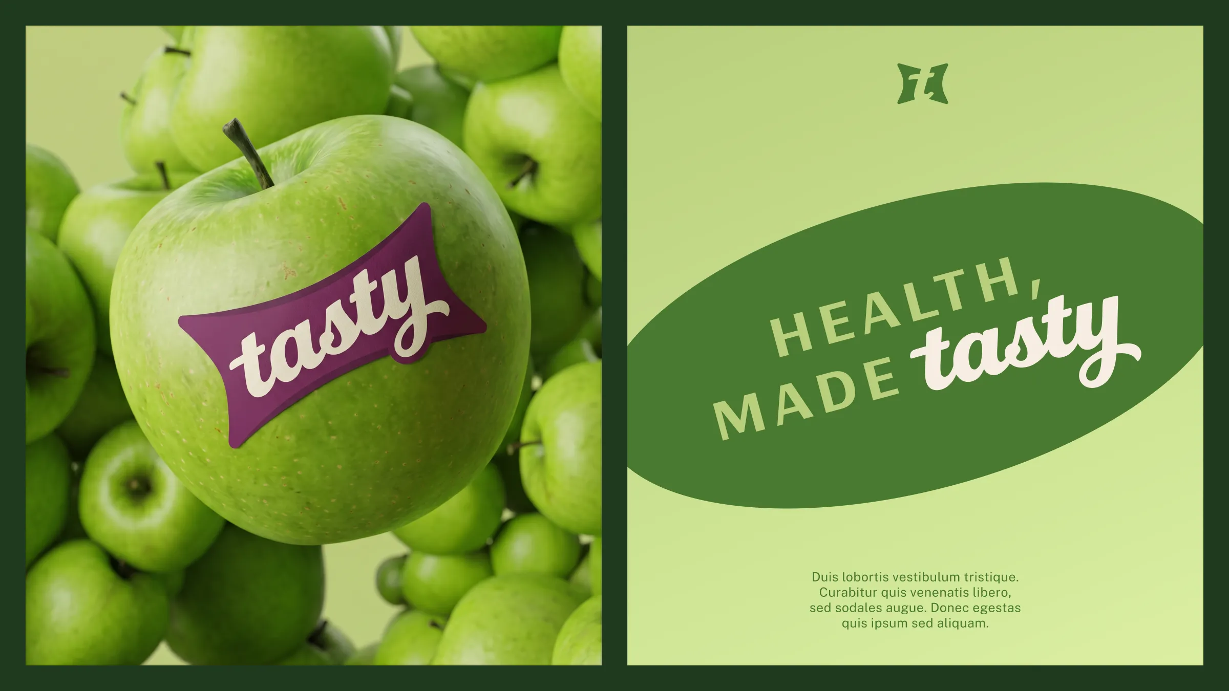 Tasty tub among green apples and the Health, made tasty mark on green