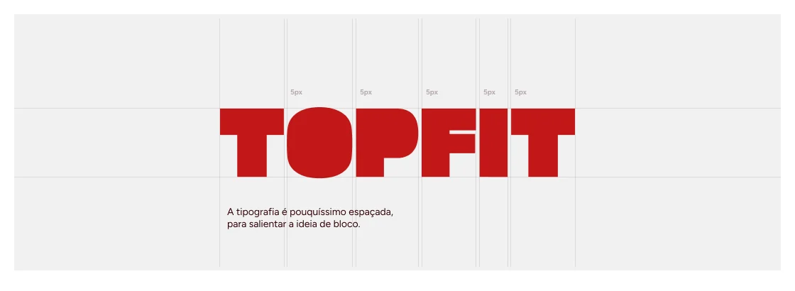 TOPFIT logotype over a grid, with almost no letter spacing to reinforce the idea of a block
