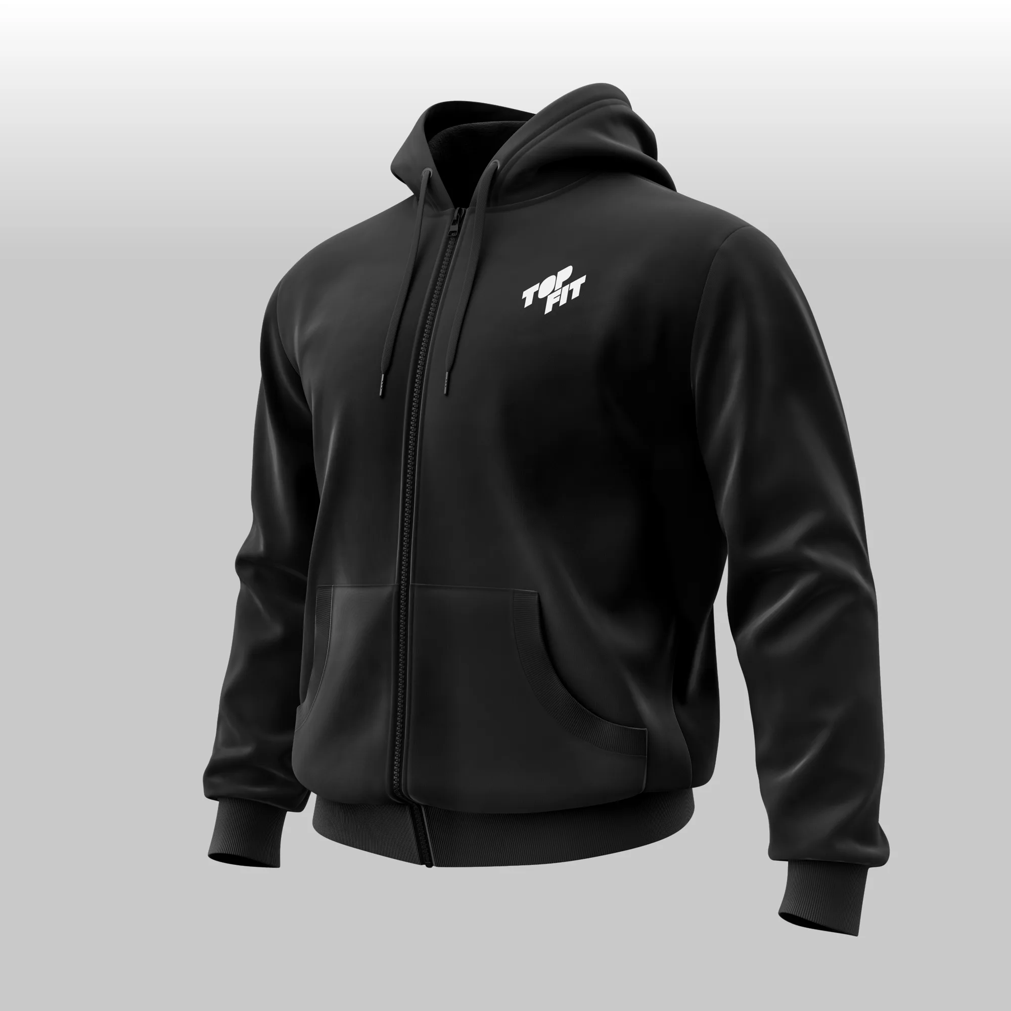Moletom preto com a logo isométrica da TOPFIT em branco